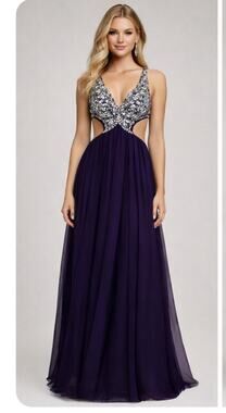 VTG Sean collection Evening Gown Open Back Rhinestones Silk Maxi Prom Formal Y2K